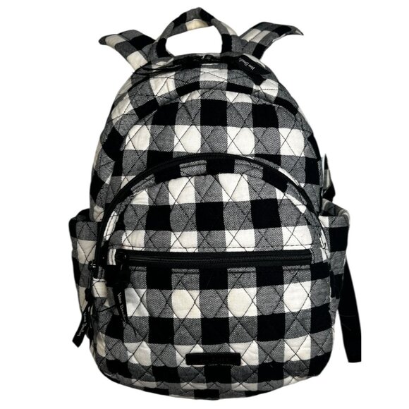 Vera Bradley Buffalo Check Plaid Mini Backpack Quilted Black White - Picture 1 of 16